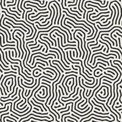 Vector seamless black and white organic lines pattern. Abstract minimalistic maze background