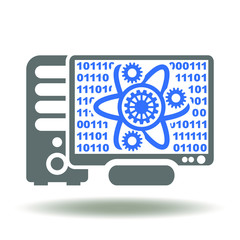 Computer Atom Icon Vector. Science Digital Computing Research Logo. Education Study Physics Symbol.
