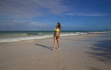 Zanzibar, woman, yellow bikini, sexy