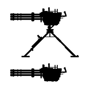 Minigun Rotary Machine-gun Weapon - Vector Icon Illustration Black Silhouette.