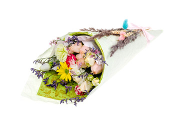 Creative holiday bouquet of fresh and dried flowers