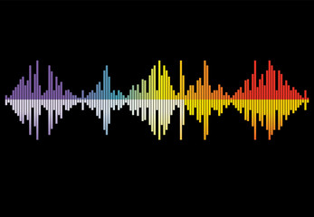 Sound Wave Illustration. Rainbow pulse player logo. Colorful equalizer element on a black background. Jpeg