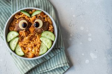 fried rice with meatballs for kids lunch