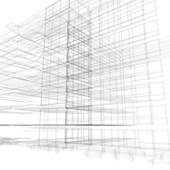 Mega city, wireframe technique, original 3d rendering