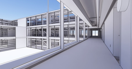 Concept visualization empty public space of business centre