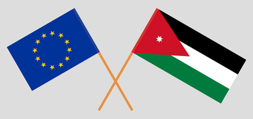Crossed flags of Jordan and the EU