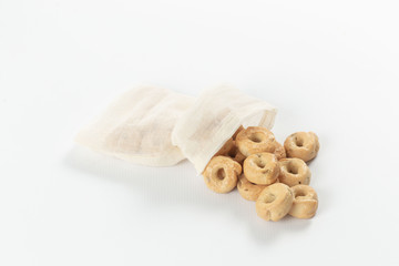 Healthy nutrition, good snack, delicious crackers, snack, in an ecological bag.