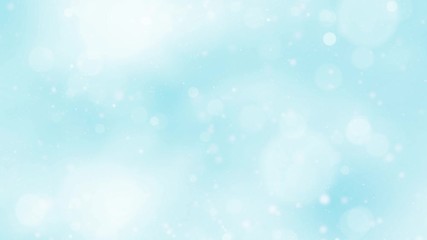 Soft, bright blue bokeh animation with white blurry circles in motion background. 