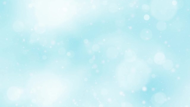 Soft, bright blue bokeh animation with white blurry circles in motion background. 