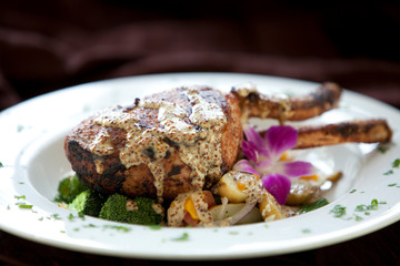 Grilled Rack of Lamb with Gravy and Vegetables - Gourmet Plate