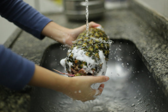 Abacaxi - Higieniza&ccedil;&atilde;o de vegetais org&acirc;nicos, provenientes de agricultura familiar, em tempos de pandemia causada pelo corona v&iacute;rus (covid19)