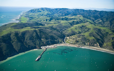 California West Coast Coastline Aerial View of Port San Luis - Travel Central Coast