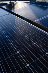 Solar panels on the roof of a building in detail.