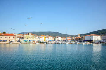 Fototapeta na wymiar View to harbour with old town of Cres, Adriatic sea, Island of Cres, Istria Croatia Europe