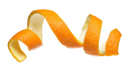Swirly orange peel isolated on white background with clipping path