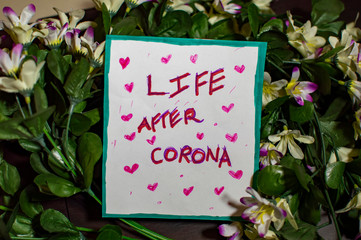 Life after covid-19 coronavirus poster with flowers and hearts