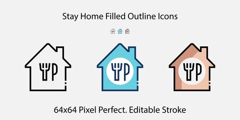 Stay Home Filled Outline Icons. Colorful Linear Set Vector Line Icon.  64x64 Pixel Perfect. Editable Stroke