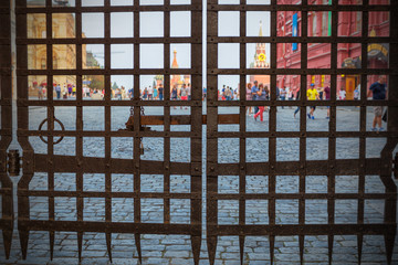 The Resurrection Gate in Moscow , closed, in front of famous Red Square