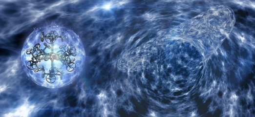 Spaceship with a force field bubble enters a wormhole