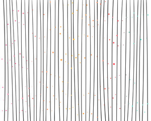 Fototapeta premium Hand drawn vertical parallel thin black lines on white background. Decorative confetti dot spots. Abstract vector decorative texture pattern for graphic design