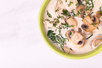 Fresh creamy champignon spinach soup