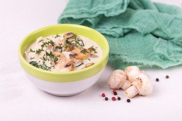 Fresh creamy champignon spinach soup