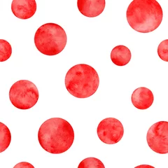 Tapeten Tupfen Sie nahtloses Muster des roten Aquarells. Abstrakter Aquarellhintergrund mit Farbkreisen auf Weiß © Olga