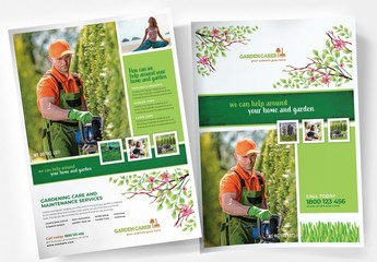 Garden Service Poster Layout with Leaf Illustrations