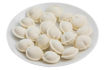 Fototapeta na wymiar Raw frozen dumplings on plate on a White background