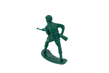 Green toy soldiers on white background. Soldier five on six models. (5/6) Picture twelve on sixteen viewing angles. (12/16)