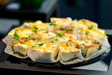 Many different meat canapes for the whole frame. Horizontal frame