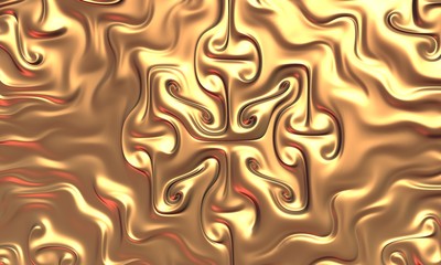 3d illustration in the form of liquid gold with a pattern on the surface
