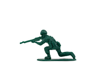 Green toy soldiers on white background. Soldier six on six models. (6/6) Picture five on sixteen viewing angles. (05/16)