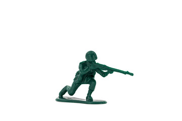 Green toy soldiers on white background. Soldier six on six models. (6/6) Picture eight on sixteen viewing angles. (08/16)