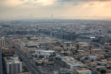 Fototapeta premium Aerial view of downtown Dubai in a summer day, United Arab Emirates
