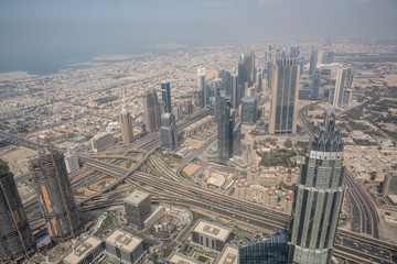 Fototapeta na wymiar Aerial view of downtown Dubai in a summer day, United Arab Emirates
