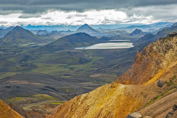 colored mountains of the volcanic landscape of Landmannalaugar. Iceland