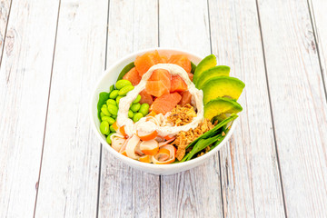 bowl with salmon and avocado