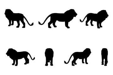 7 black and white set vector lion silhouette isolated on white background