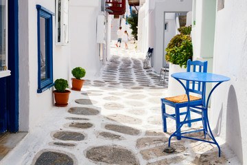 Traditional street of Mykonos island in Greece