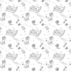 Obraz premium black and white pattern with cats, monochrome pattern