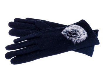 Textile women's black gloves with fur decoration.