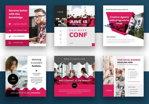 Multipurpose Social Media Layout Set with Magenta Accents