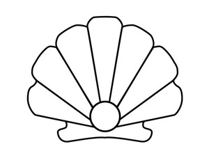 Scallop shell with a pearl - vector linear picture for coloring. Outline. Hand drawing