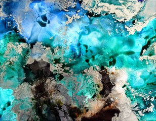 'Oceanic Melody II' abstract art alcohol ink painting by artist Amber Lamoreaux
