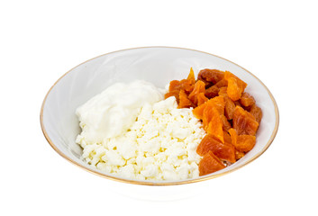 Healthy food, dairy products with dried apricots