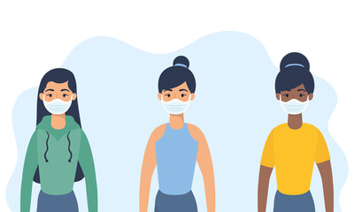 interracial young women using face masks characters