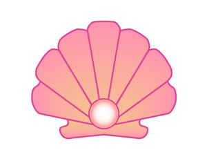 Pink Shell-scallop with a pearl - vector full color picture. Clam with pearls.