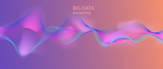 Big Data Stream Neon Tech Background. Pink Blue Purple Matrix Computing Banner. 