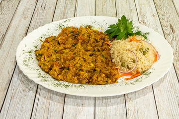 Plate of aubergines with rice